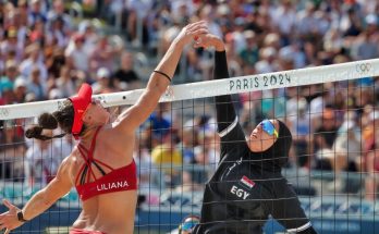 Spain’s Liliana Fernandez Steiner and Egypt’s Doaa Elghobashy (Photo by Thomas Samson/AFP via Getty Images)