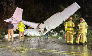 A single-engine plane crashed in Chattanooga, Tennessee, on Nov. 19, 2024. Two people aboard the aircraft survived. Chattanooga Fire Department/Facebook