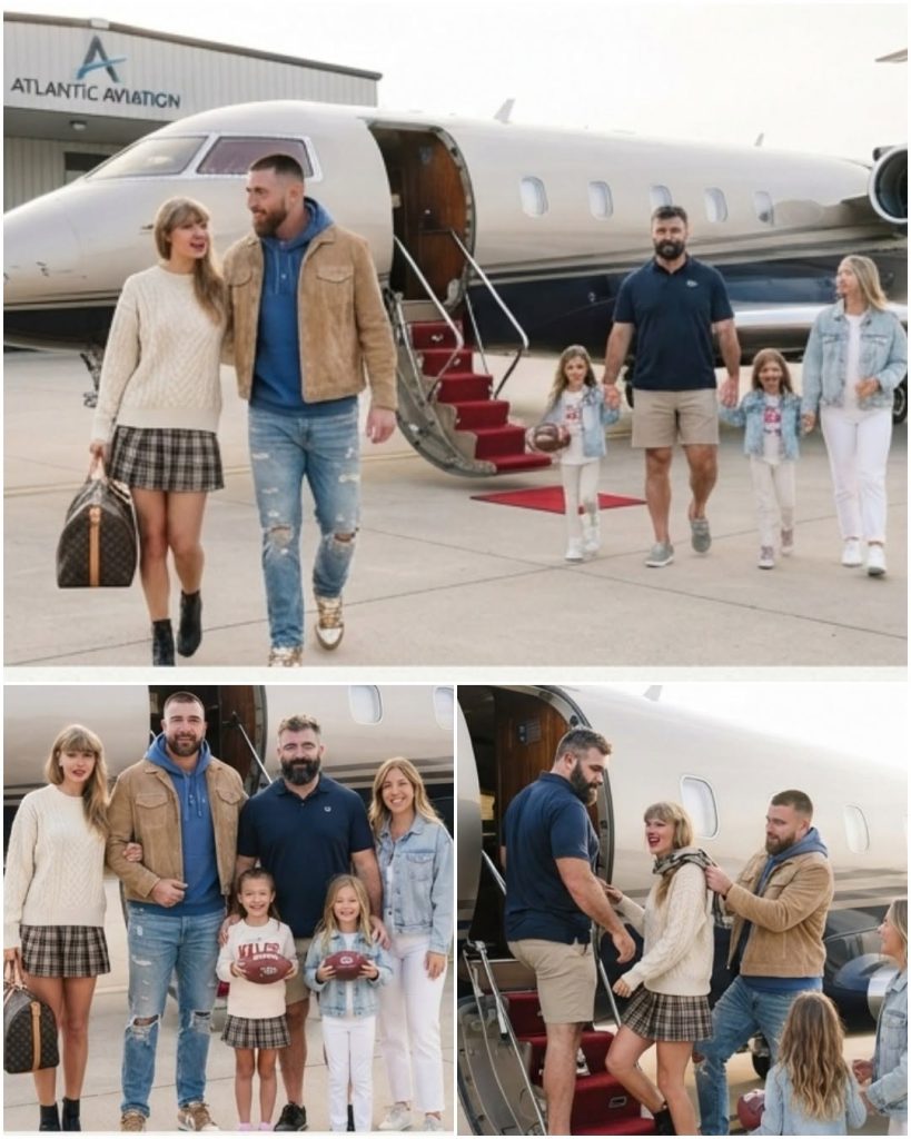Taylor Swift, Travis Kelce, Jason Kelce, Kylie Kelce, and Their Family Turn Heads as They Board a Luxurious Private Jet Toget
