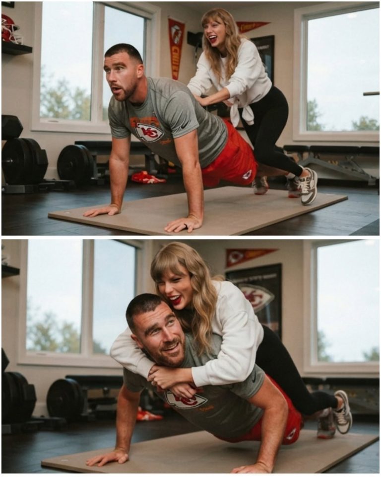 TRAVIS KELCE GETS A SURPRISE WORKOUT PARTNER HOURS BEFORE THE CHIEFS GAME! Taylor Swift Jokingly Climbs Onto His Back During His Home Push-Ups, and the NFL Star Keeps Exercising Like Nothing Happened, Creating a Hilarious Home Moment Just Hours Before the Chiefs’ Big Game