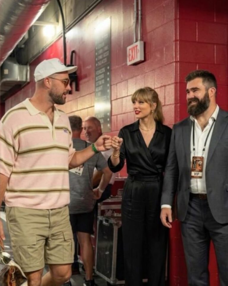 Taylor Swift and Travis Kelce Share a Special Fist-Bump Moment as Smiling Jason Kelce Looks On With Pride While the Chiefs Star Heads Out of the Tunnel Ahead of the Buccaneers Preseason Matchup