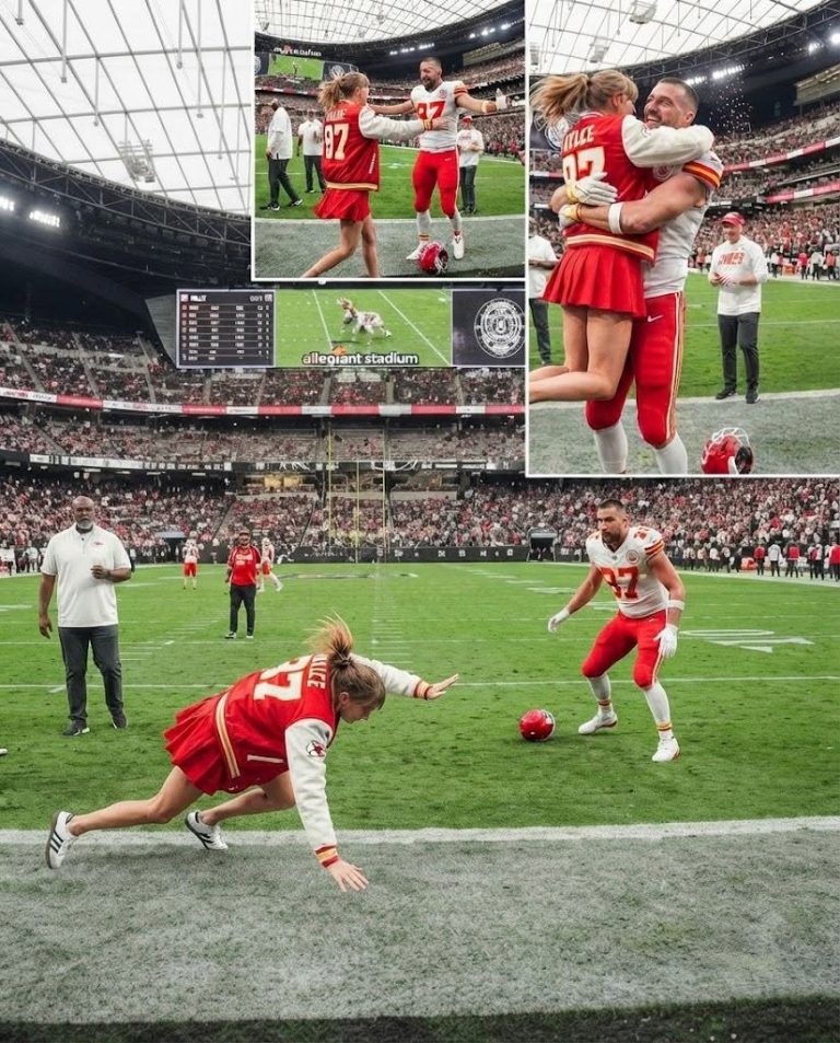 Taylor Swift RUSHES Onto the Field at Allegiant Stadium, Into Husband Travis Kelce’s Arms for a Sweet Kiss & “WELL DONE” Moment After the Chiefs Battle Through Injuries to Edge the Raiders 30–27 in a Heart-Stopping Thriller….