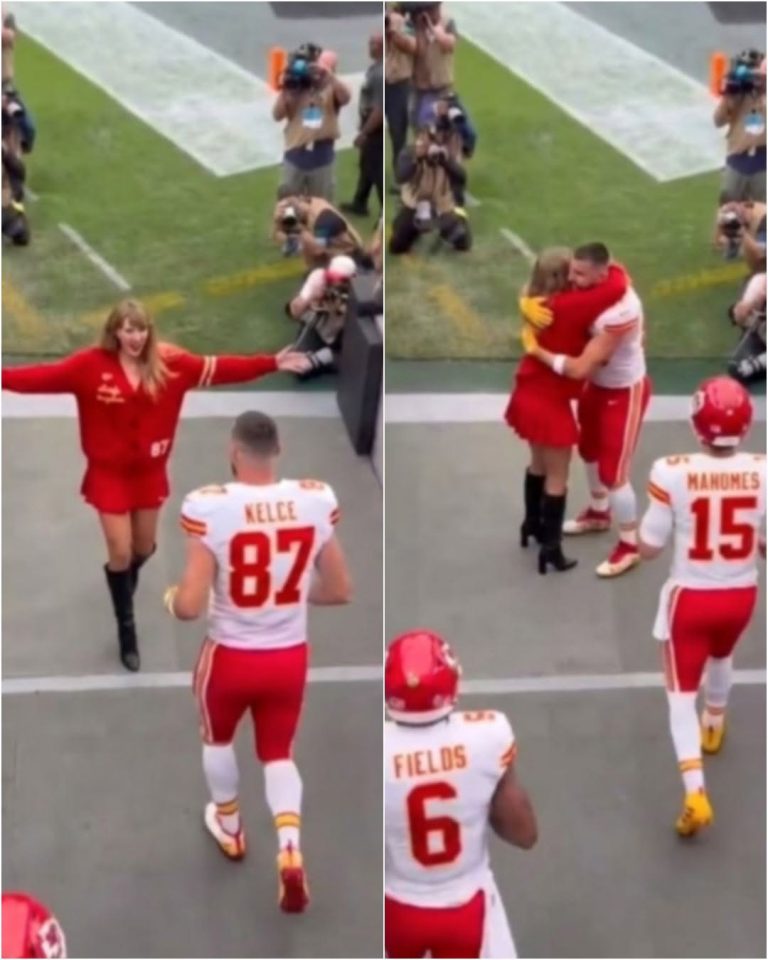 Taylor Swift Breaks NFL Protocol Again and Rushes to Hug Husband Travis Kelce as He Leads the Charge Onto the Field at Allegiant Stadium for Chiefs vs. Raiders Game